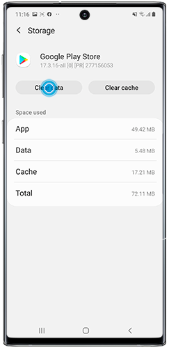 Tap clear data, then tap OK to confirm on a Galaxy smartphone