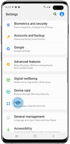 Tap Apps menu on Galaxy S10
