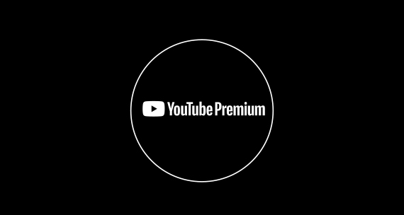 White line icon symbol of YouTube Premium logo within a white outlined circle in front of a black background White line icon symbol of YouTube Premium logo within a white outlined circle in front of a black background