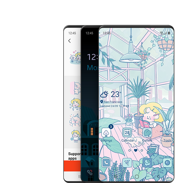 Una pantalla GUI muestra varios temas disponibles en Galaxy Themes en la Galaxy Store.