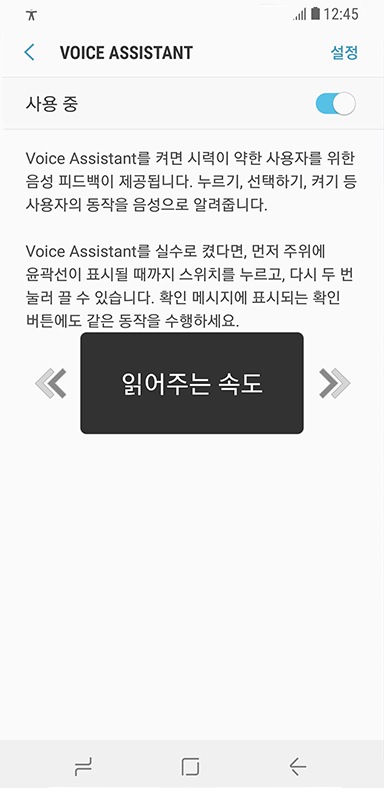 보이스 어시스턴트 기능이 설정된 화면입니다.