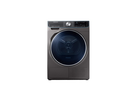 Product shot of Dryers, the front shot showing the dark grey product with the door closed. Dryers product number dv90n8288ax/EU