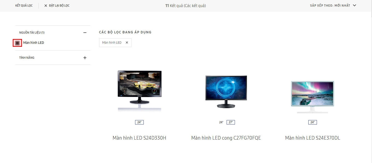 filter options area