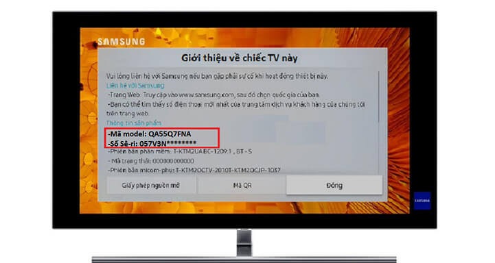 Xem trên màn hình TV bằng cách vào Menu - Hỗ Trợ - Liên hệ với Samsung.