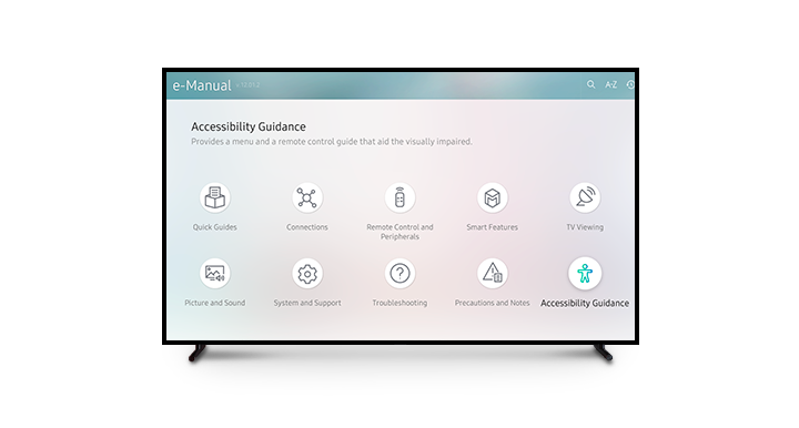The Accessibility Guidance button is highlighted on the e-Manual screen.