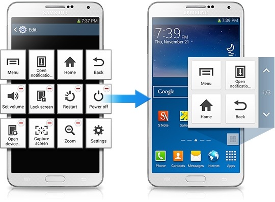 This is the image explains the advantage makes easy and quick services by changing a variety of setting menus into a form of pop-up on two Smartphone.