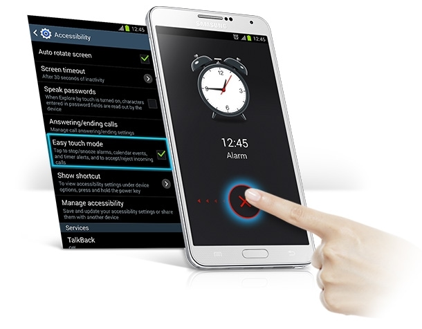 This image shows that touching your finger on the Smartphone screen to turn off the ringing alarm.