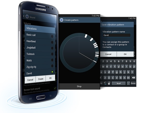 This image explains that you can set up the various vibration options on the sound menu.