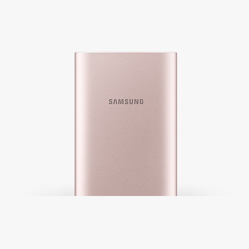 Front view of pink Samsung battery pack.