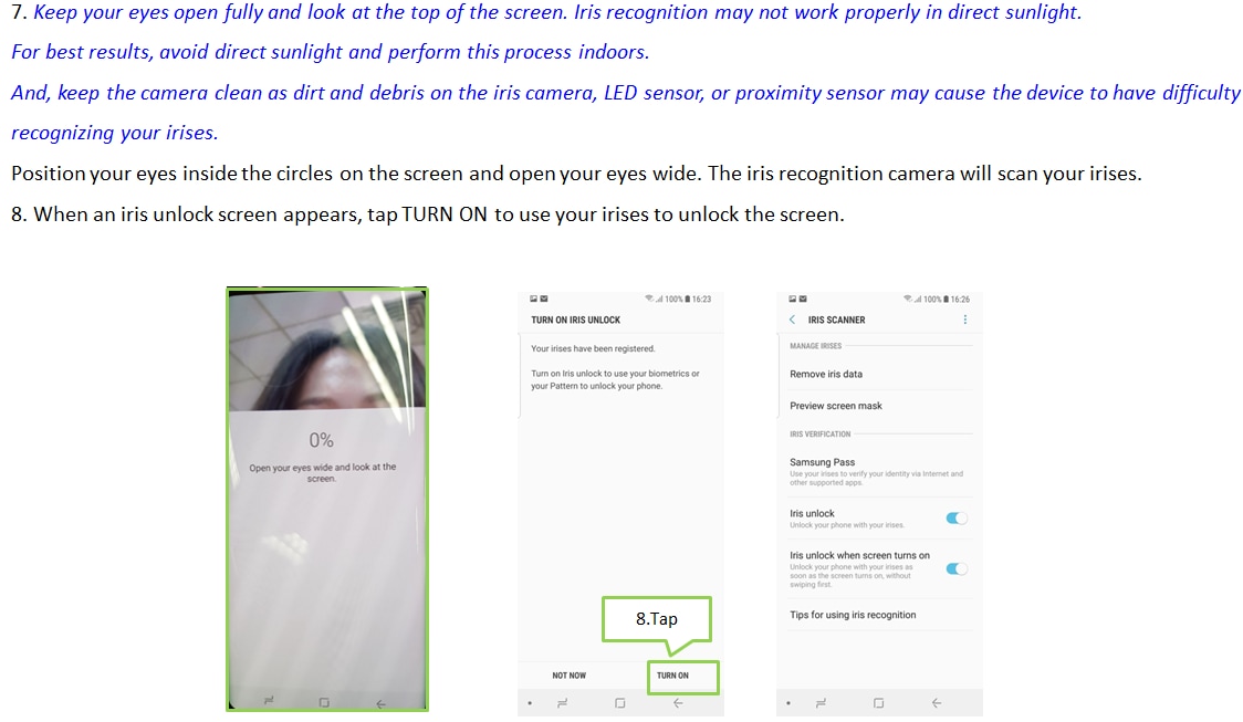 How do I register my Iris for Iris recognition on lock screen ?
