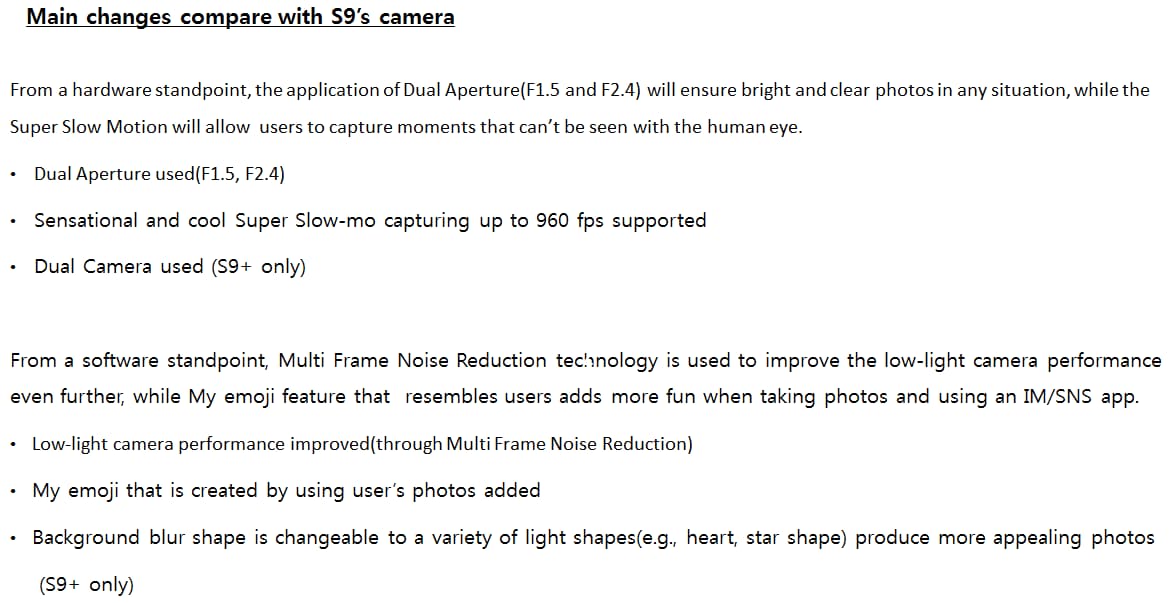 Main changes compare with S9’s camera