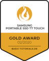 Basic-Tutorial.de, Gold Award (91/100 Punkte), 02/2020, zu Portable SSD T7 Touch 500 GB, Einzeltest. 