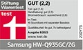 Stiftung Warentest, gut (2,2), Ausgabe 8/2023, zur Samsung HW-Q935GC/ZG, im Test: 16 Soundbars mit separater Bassbox, Qualitätsurteil: 9x gut, 7x befriedigend.