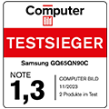 Computer Bild, Testsieger, sehr gut (1,3), Ausgabe 11/2023, zum Samsung GQ65QN90C,im Vergleichstest: 2 TVs, 1x sehr gut, 1x gut.