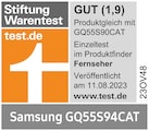Stiftung Warentest, GUT (1,9), test.de, veröffentlicht am 11.8.2023, zum Samsung GQ55S94CAT, Einzeltest.