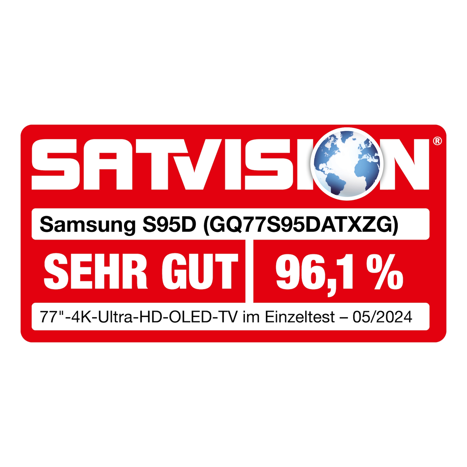 * SATVISION, sehr gut (96,1 %), Ausgabe 5/2024, zum Samsung GQ77S95D, Einzeltest