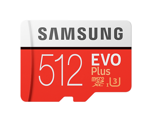 Front View of the Samsung 512GB microSD Card (EVO Plus)