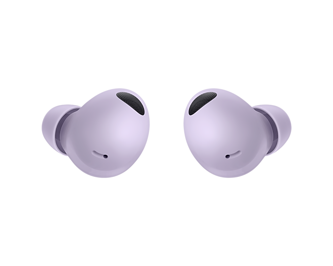 Front view of the Samsung Galaxy Buds2 Pro in Bora Purple. Check out the specs and features at Samsung New Zealand.