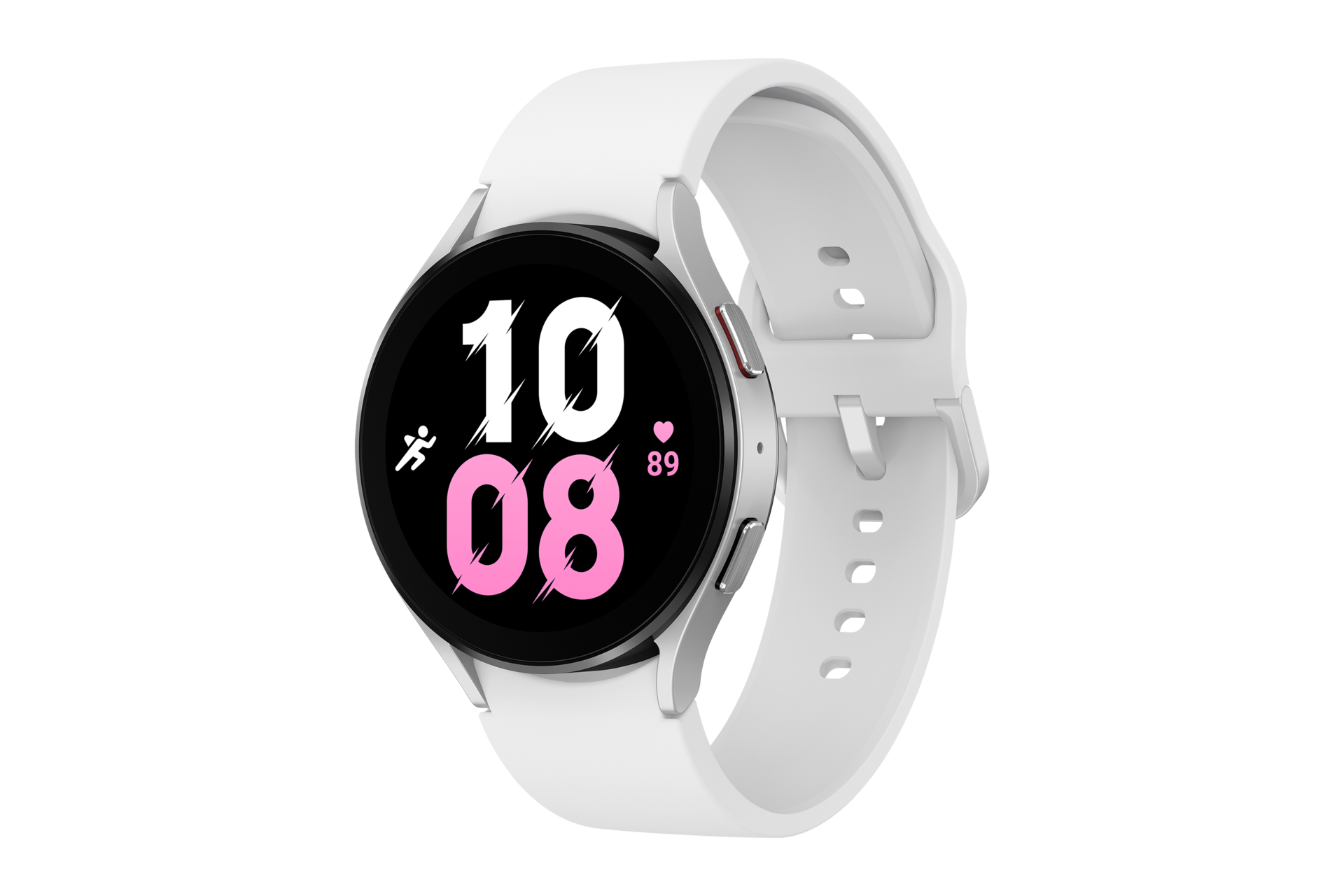 Diagonal front view of the Samsung Galaxy Watch 5 44mm Bluetooth in Silver Colour. Check out the specs and features at Samsung New Zealand.
