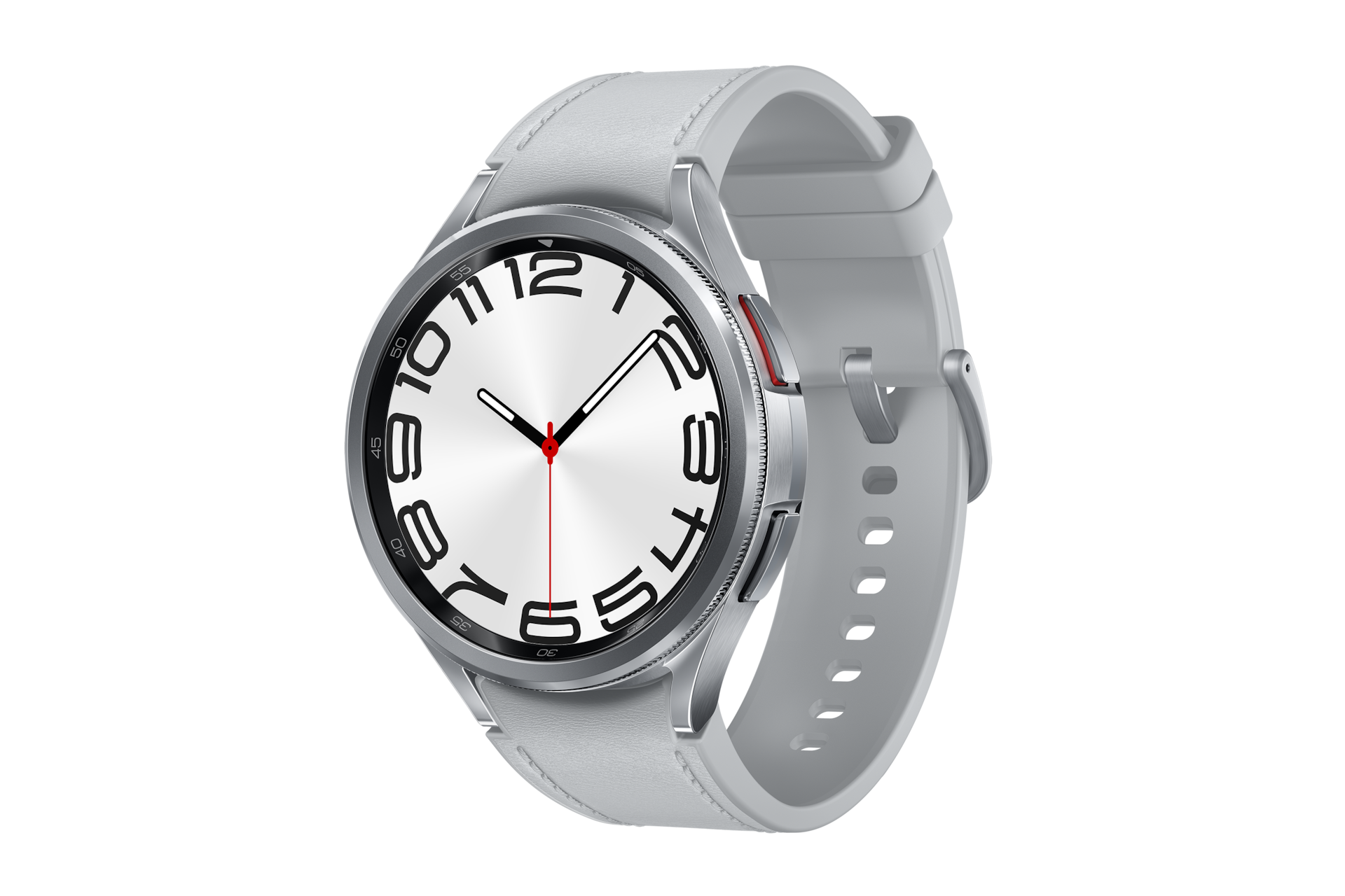 Front View of Samsung Galaxy Watch 6 Classic Bluetooth (47mm) in Silver.