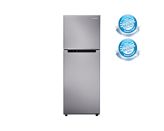 Front view of the Samsung 236L Top Mount Fridge (SR255MLS) in Silver colour.