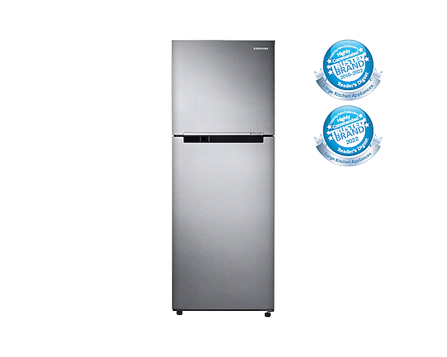 Front view of the Samsung 299L Top Mount Fridge (SR318LSTC) in Silver colour.