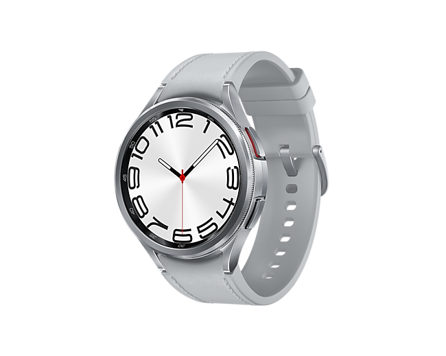 Front View of Samsung Galaxy Watch6 Classic Bluetooth (47mm) in Silver.