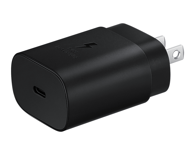 A dynamic view of 25W Samsung Wall Charger in black, available at best price in the Philippines