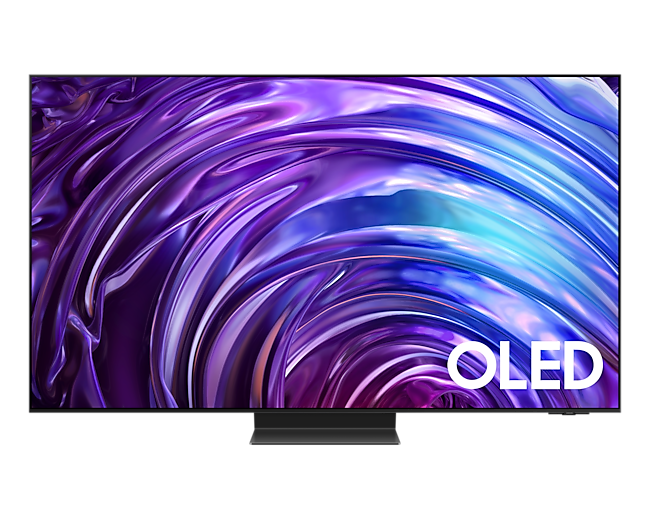Telewizor 77” OLED S95D 4K Smart TV stojący na podstawie, widok na wprost