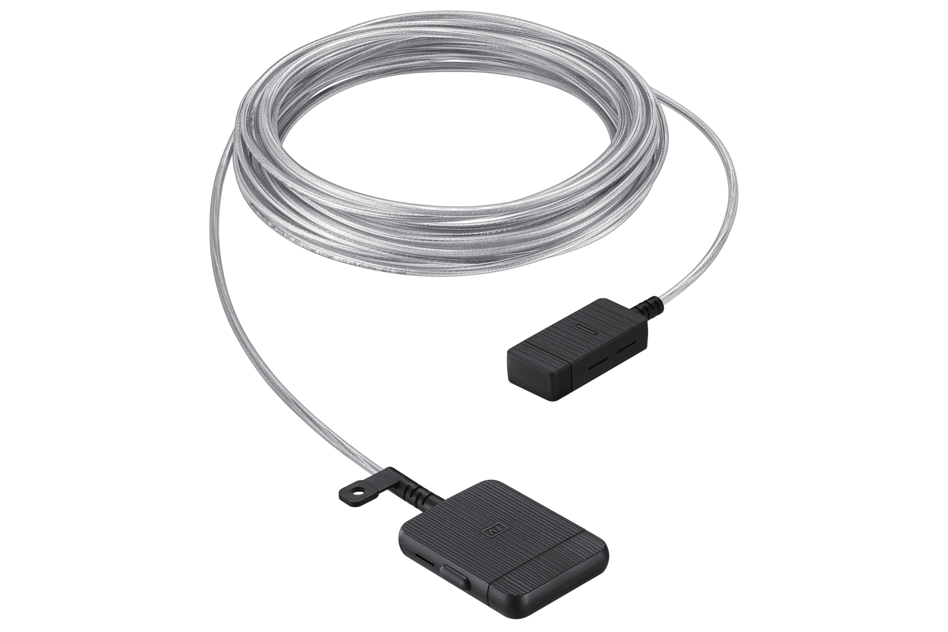 Transparentny kabel do telewizora z czarnymi wtyczkami, o długości 15m. Wybierz Prawie Niewidoczny Przewód VG-SOCR15/XC od Samsung!