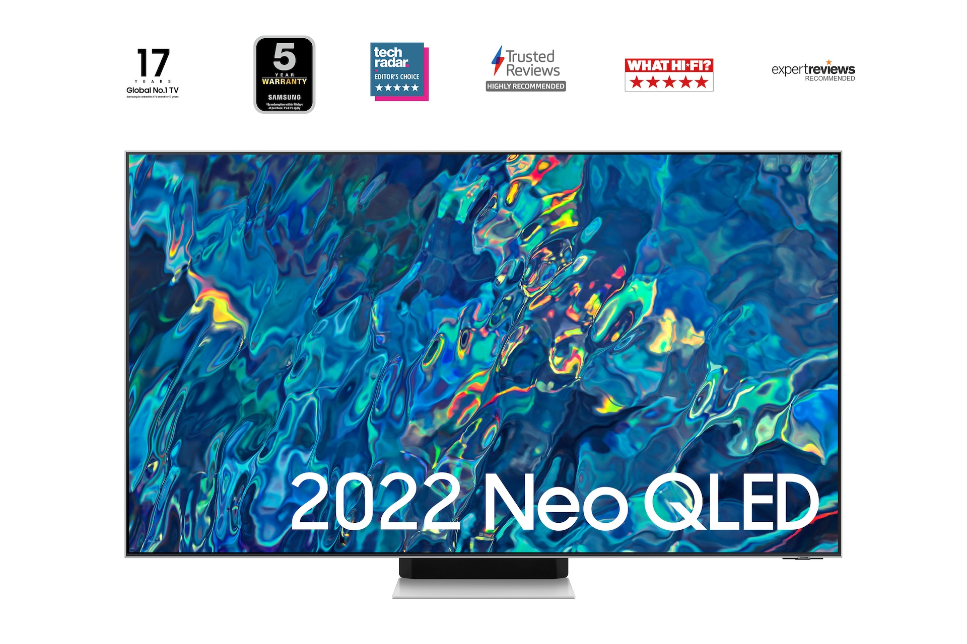 A Samsung QN95B 55 inch Neo QLED 4K smart TV QE55S95BATXXU on a white background.