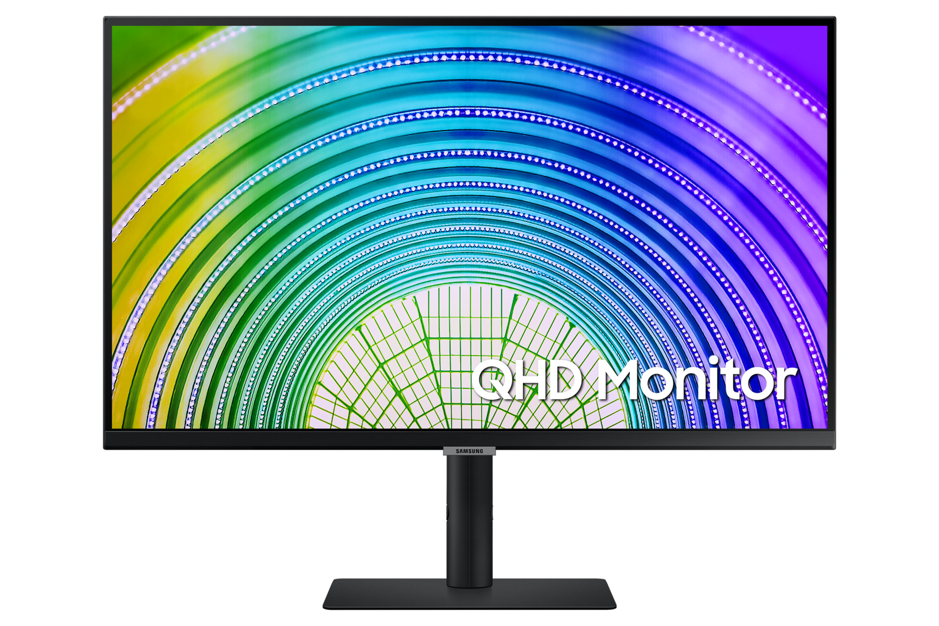 Mặt chính diện của màn hình thông minh QHD Monitor bản màu đen cho thấy thiết kế sang trọng và hiện đại