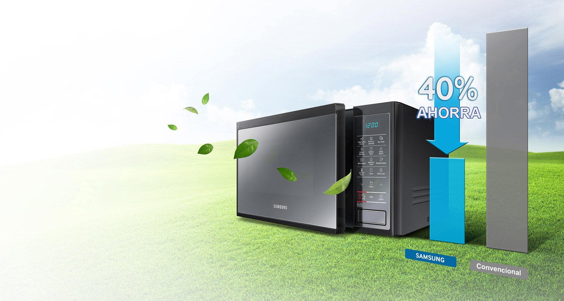 El modelo MW5100J ofrece el consumo de energía en modo de espera más bajo del mundo. <br />Los consumidores pueden ahorrar un 40% en la energía utilizada en el modo de espera.