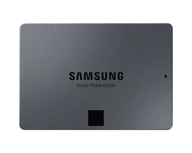 Widok na wprost nowego, innowacyjnego, bardzo trwałego dysku SSD Samsung 870 QVO MZ-77Q8T0BW z oprogramowaniem Samsung Magician i niebywałą pojemnością 8TB