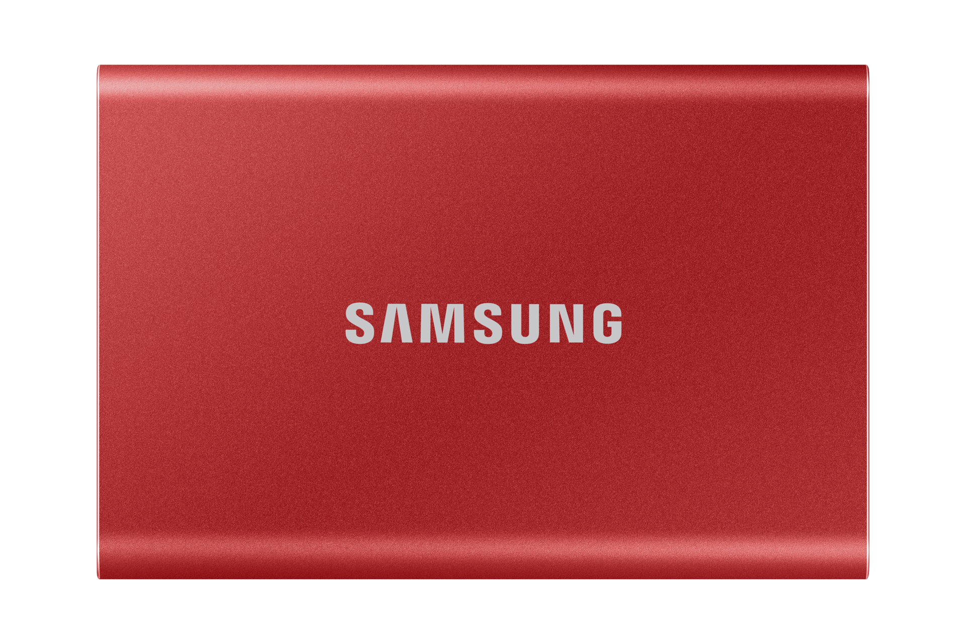 Front czerwonego dysku przenośnego SSD T7 w kolorze czerwonym o pojemności 2TB - MU-PC2T0R/WW