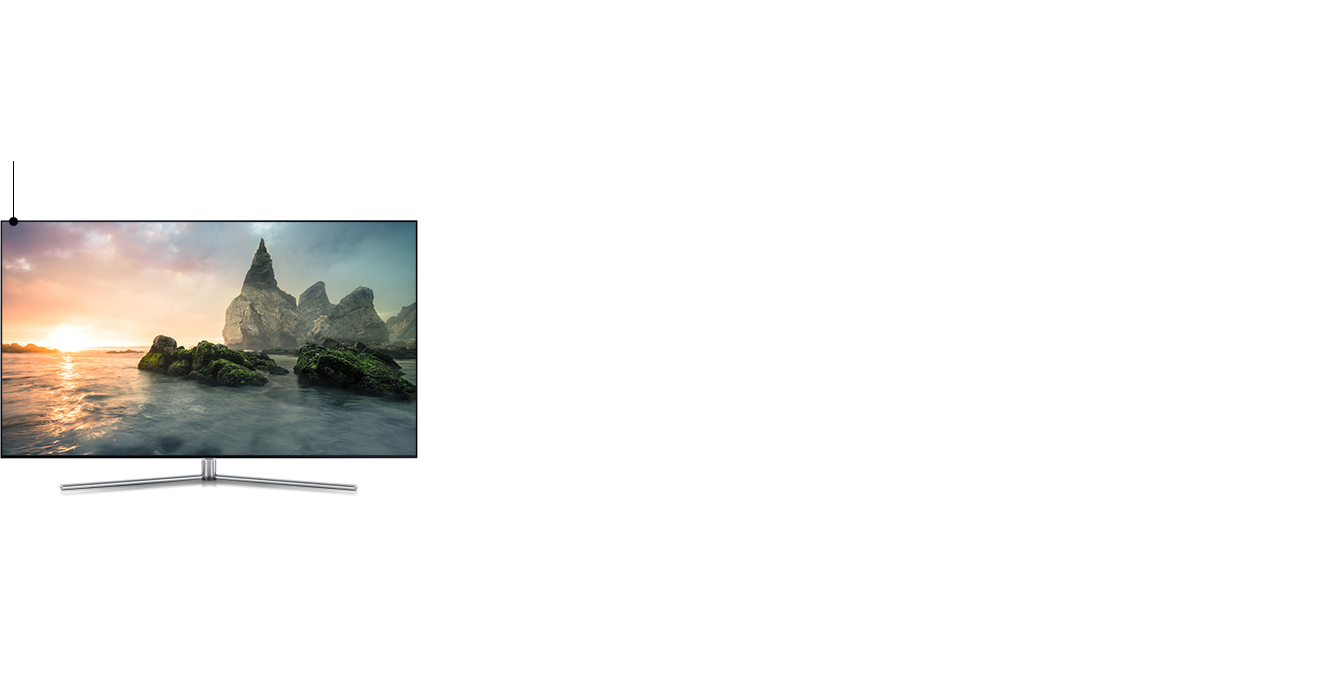 4면 베젤리스를 강조하는 정면 모습의 QLED TV 이미지