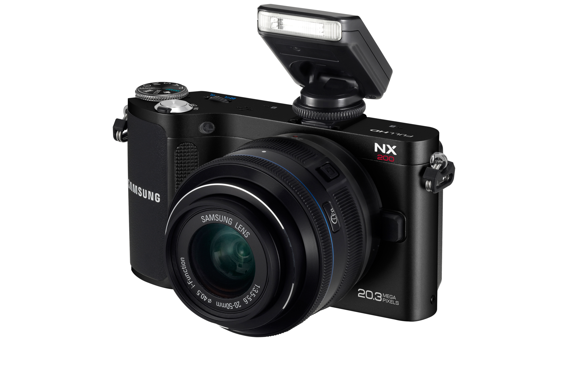 NX200 7 블랙 앞면 왼쪽 45도 플래시 장착