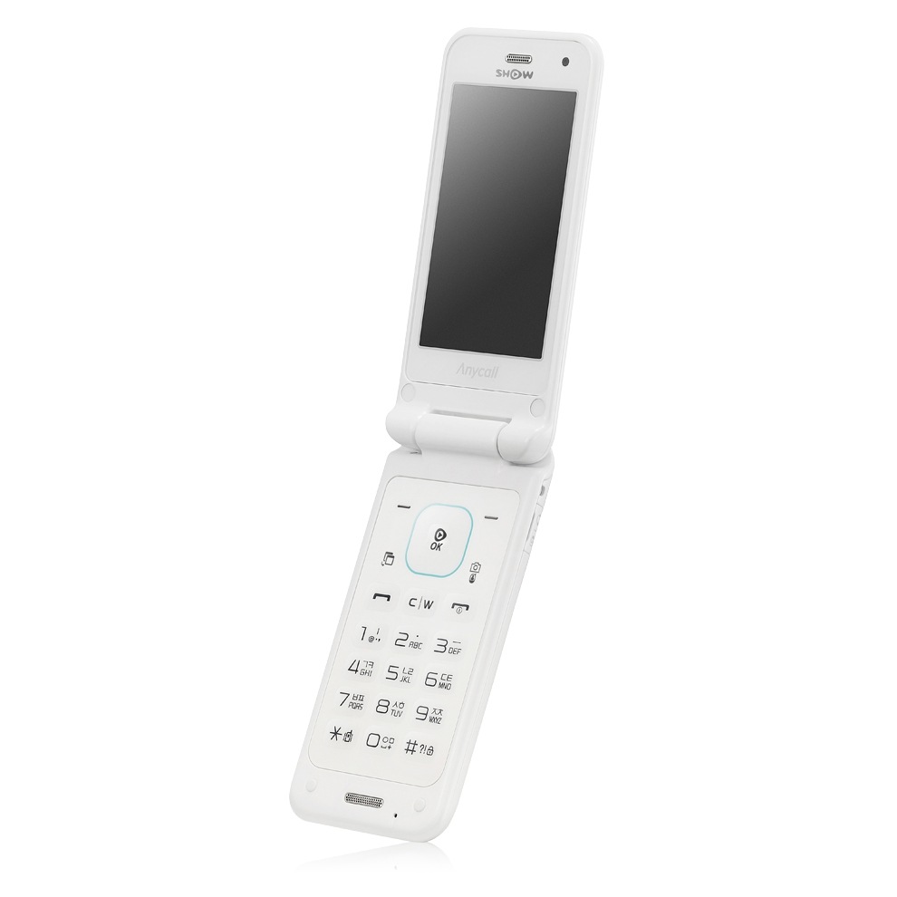 SHW-A280K 5 화이트 앞면 왼쪽 15도 왼쪽 뒤 30도 폴더 열림