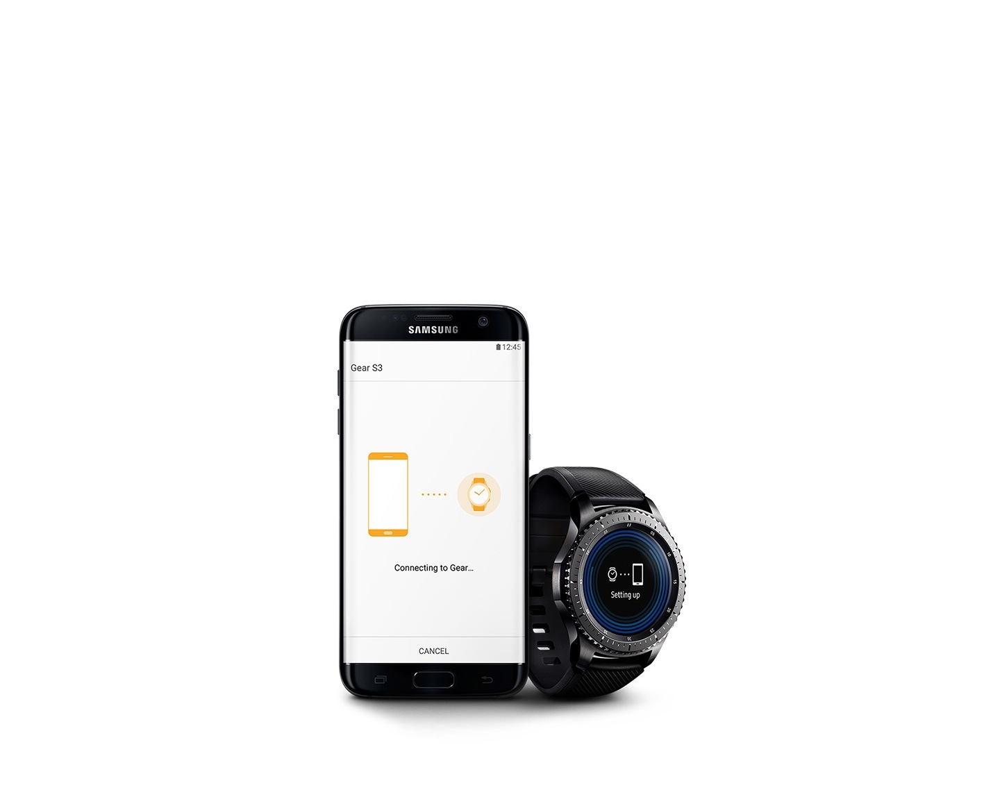 Galaxy S7 edge with Gear S3 in the process of setup