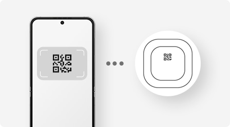 A QR code located on the bottom of Aeotec Smart Home Hub is shown next to a smartphone displaying a QR code scanner