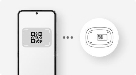 A QR code located on the bottom of Aeotec Water Leak Sensor is shown next to a smartphone displaying a QR code scanner