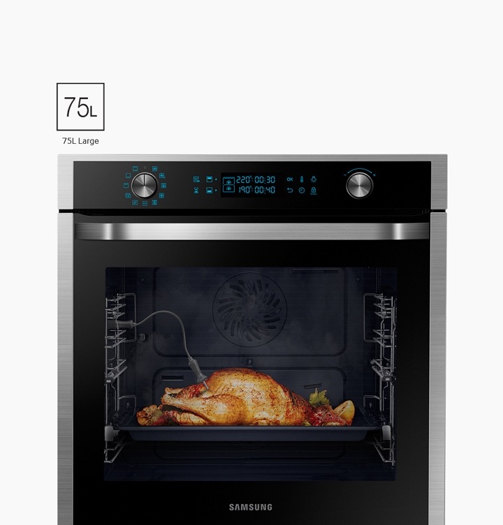 Dual Cook Electric Oven, 75 Litres, BBQ Spit, Selfclean (NV75J7570RS
