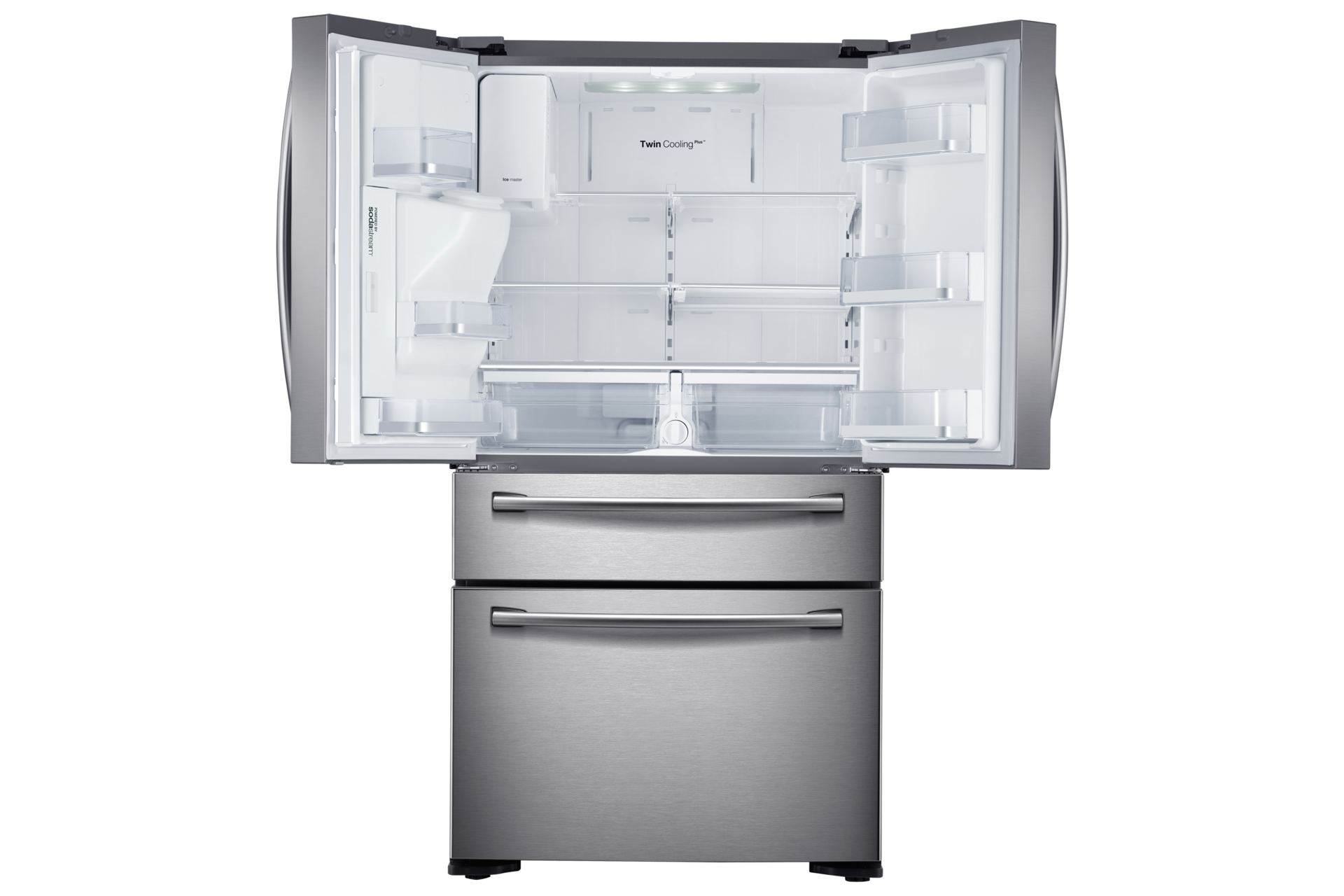 Four-Door Fridge Freezer with Sparkling Water Dispenser Front Open