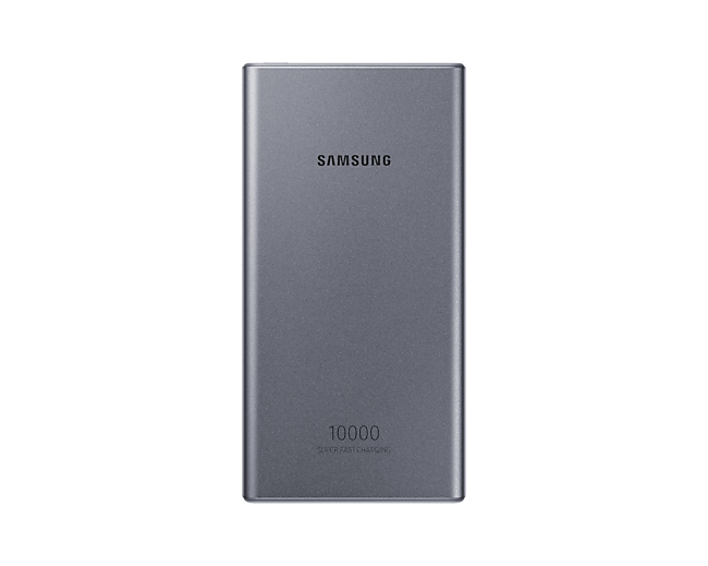 Góc chính diện của pin sạc dự phòng Samsung phiên bản màu bạc