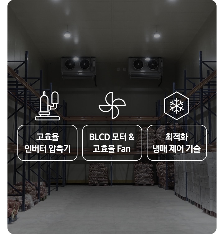 고효율 인버터 압축기 및 BLDC 모터와  고효율 Fan 적용으로 고효율 & 저소음 운전