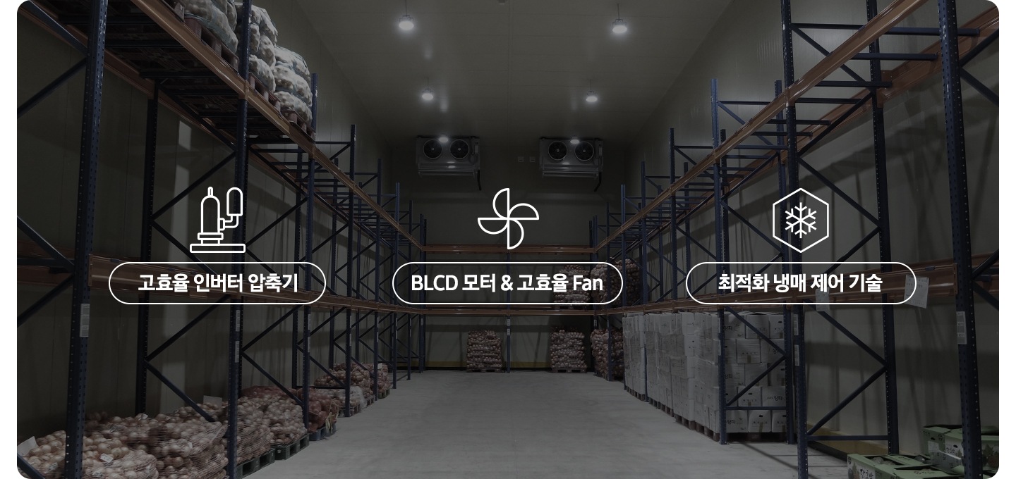 고효율 인버터 압축기 및 BLDC 모터와  고효율 Fan 적용으로 고효율 & 저소음 운전