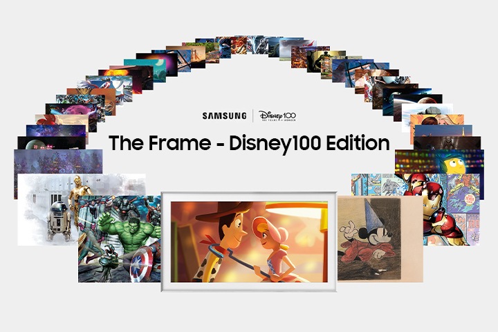 아트 스토어를 통해 The Frame의 디즈니100 에디션에 소개된 다양한 디즈니 작품들이 보여집니다.