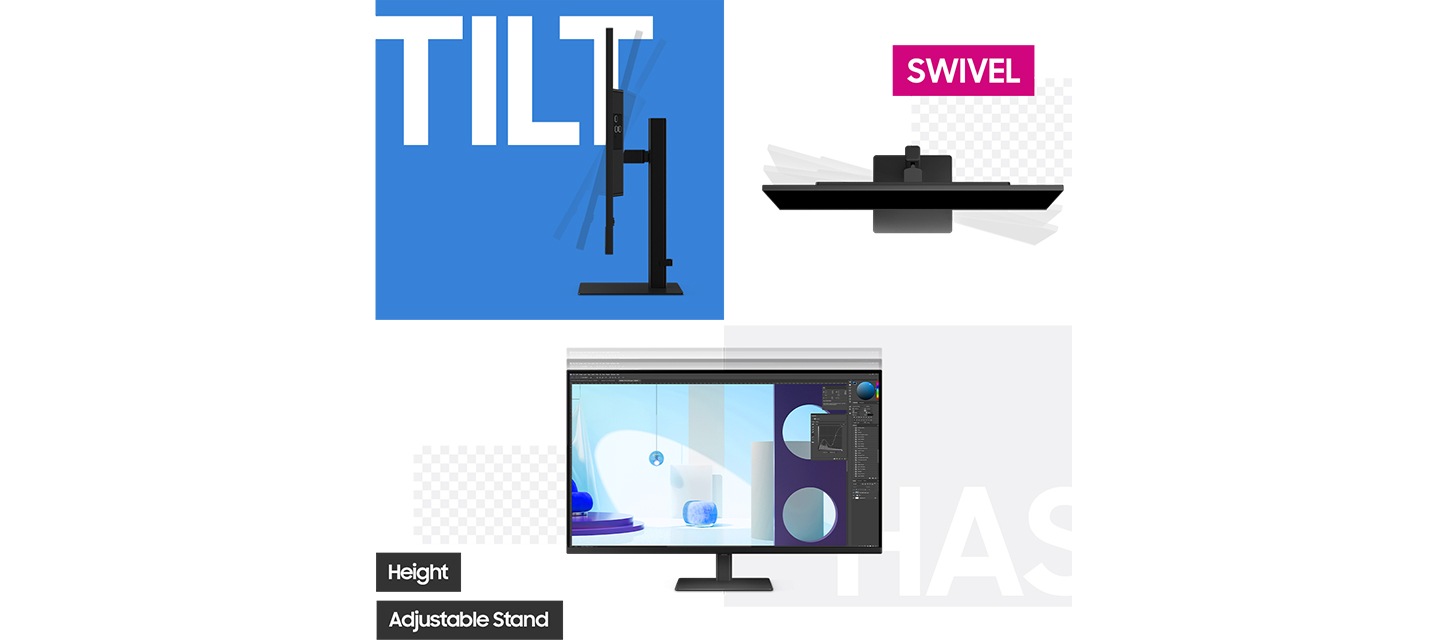 모니터의 각도, 높이를 조절할 수 있는 모습을 보여주고 있습니다.