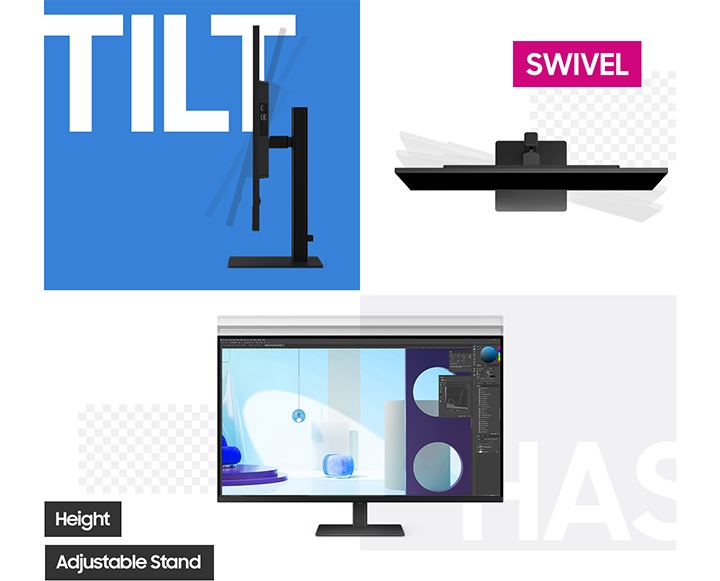 모니터의 각도, 높이를 조절할 수 있는 모습을 보여주고 있습니다.