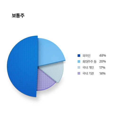 주주 구성현황 보통주 외국인 48% 최대주주 등 20% 국내 기관 14% 국내 개인 17%